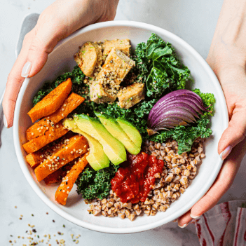 Bowl filled with a mix of colorful vegetables.